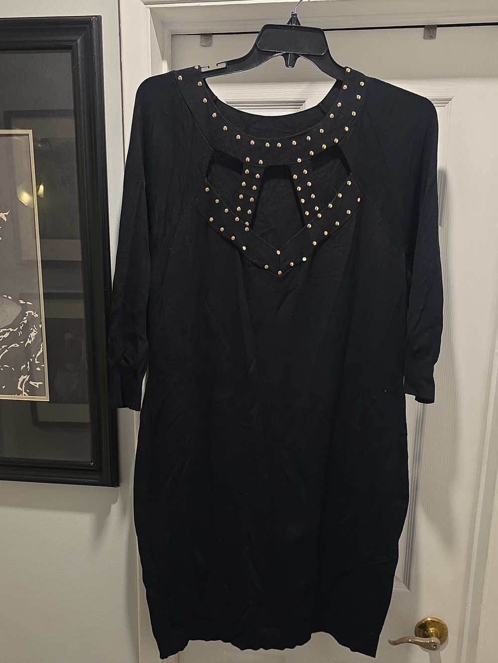 Nicki Minaj Black Long Sleeve Sweater Dress with Gold Stud Accents